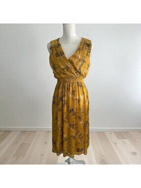 LONDON TIMES Yellow Marigold Floral Midi Dress Size 4